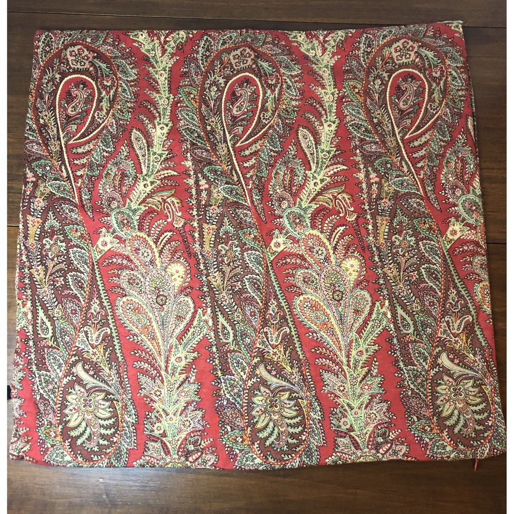 Pottery Barn Red/Green‎ Paisley Cotton/Linen Pillow Cover Sham 24" X 24"